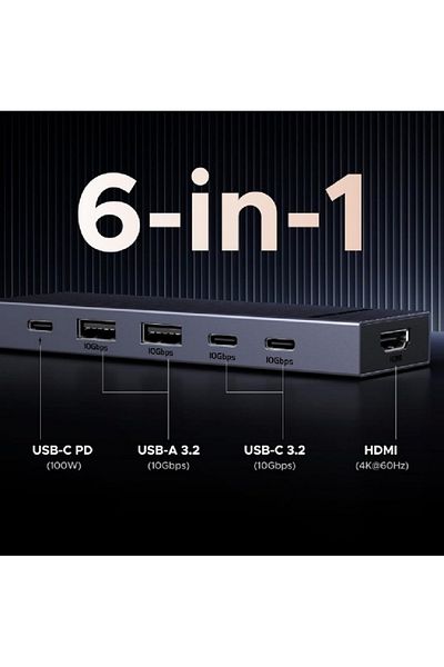 COOYA USB C Hub 6 in 1 10Gbps Type C 3.2 and USB A 3.2 4K 60Hz HDMI, 100W Power Delivery
