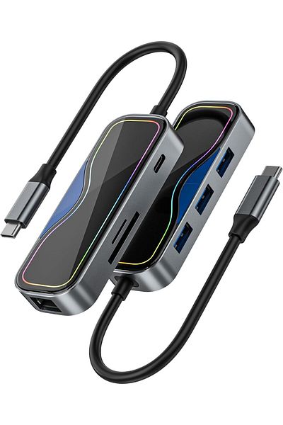 COOYA USB C Dongle Docking Station,RJ45 Ethernet, 7 in 1 USB Splitter w/100W PD, 3 USB 3.0 Ports, SD/TF