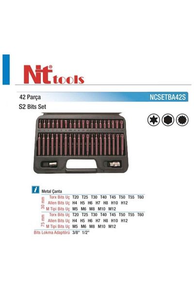 Nt Tools 42 Pcs Torx, Allen and m Type Bits Set S2 Steel Ncsetba42S