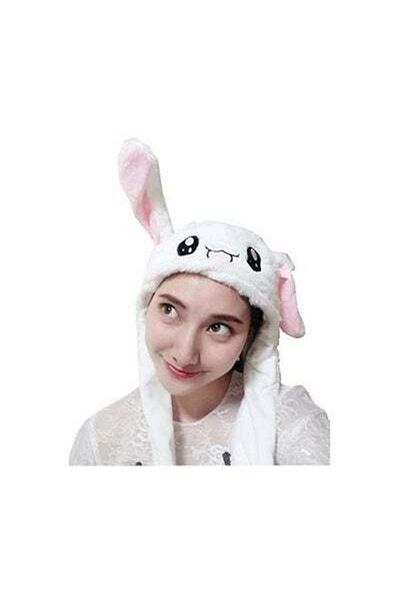 HALAMODO Plush Rabbit Ear Hat White/Pink/Black