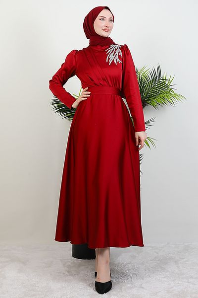 Giza Giyim Βραδινό φόρεμα Shoulder Stoned Sate Claret Red