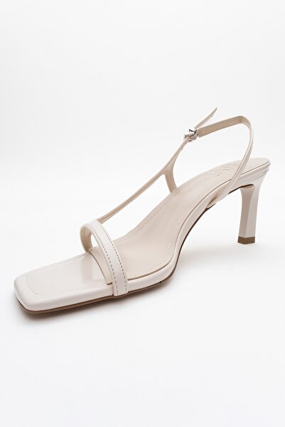 LuviShoes MELBY Ekru Cilt Kadın Topuklu Ayakkabı