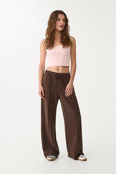 Stradivarius Soft-touch wide-leg trousers with seam detail