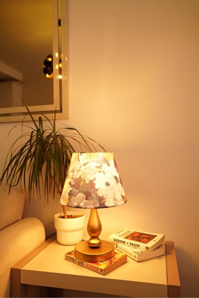 retro home design Eskitme Ayaklı Mor Çiçek Detaylı Silindir Masa Lambası Dekoratif Abajur Salon Yatak Odası
