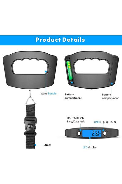 COOYA Digital Luggage Scale, with Hook, 110Lb/50Kg for Travel and Fishing Accessories
