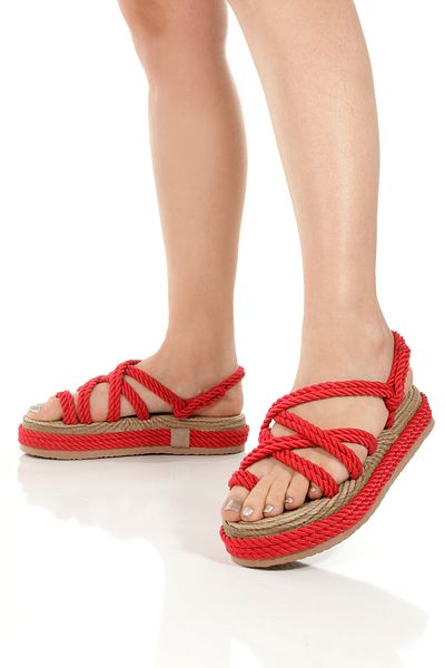 Melacomfort Women's Red Straw String Braided Eva Flip Flops Sandals