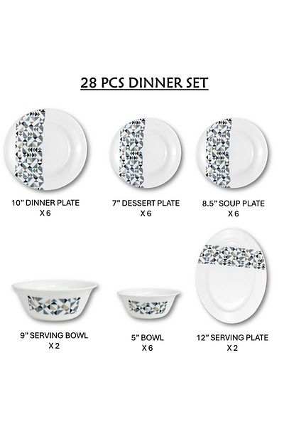 Melrich 28 Pcs Opal ware Dinnerware set Dishwasher & Microwave safe, Scratch Resistant