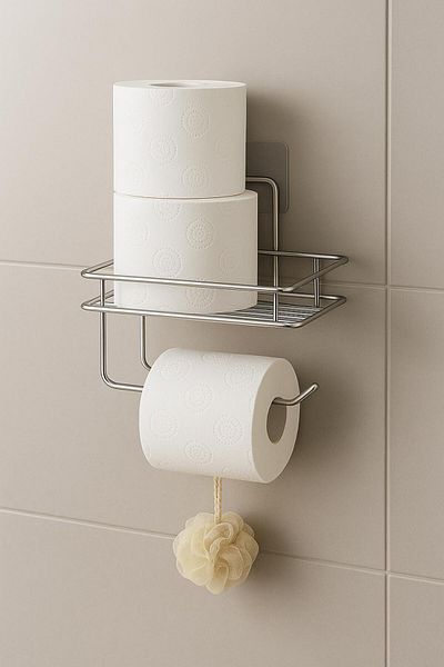 Alper Banyo Toilet Paper Hanger with Strong Adhesive Replacement Shelf Bathroom Organizer Chrome