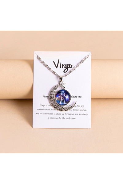 Choice قلادة برج العذراء العتيقة، قلادة القمر، قلادة النجوم الزجاجية، هدية مث...