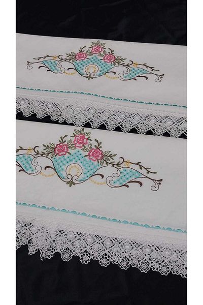 Papatyam Machine Work 2 Pcs Pillow (70X50) Vintage Dowry Lace