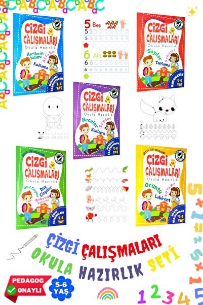 Çizgi Çalışmaları Okula Hazırlık Seti | 5-6 Yaş | Pedagog Onaylı | Oscar Yayınları