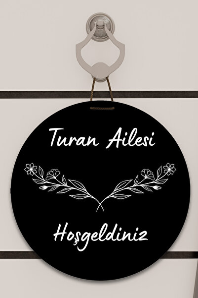 Dormot Home Dijital Baskı siyah, kişiye özel çiçek dallı desenli Kapı süsü, D...