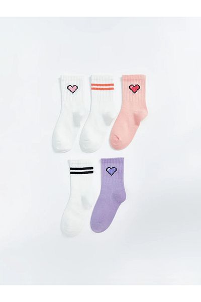LC Waikiki Lcw Kids White Patterned Girl's Socks 5-Piece