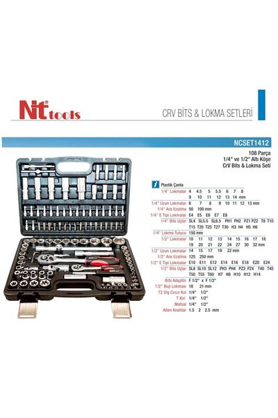 NTTolls Nt Tools 108 Pieces 1/2" - 1/4" Bits and Hexagonal Socket Set Ncset1412