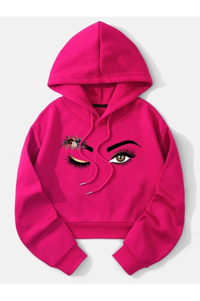 PENTHİLUS Floral Print Off Shoulder and Long Sleeve Thermal Lining Lace up Hoodie