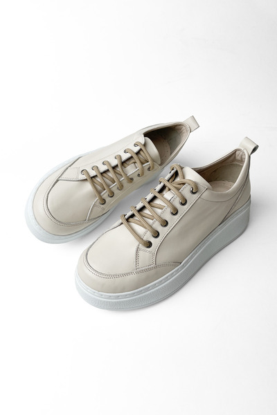 RABU Bej Kadın %100 Hakiki Deri Yüksek Taban Sneaker-casual Spor Ayakkabı