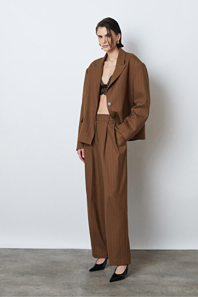 Beyyoglu Çizgili İki Pile Palazzo Pantolon