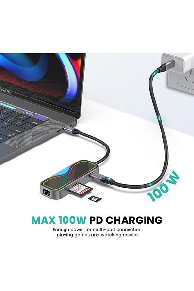 COOYA USB C Dongle Docking Station,RJ45 Ethernet, 7 in 1 USB Splitter w/100W PD, 3 USB 3.0 Ports, SD/TF