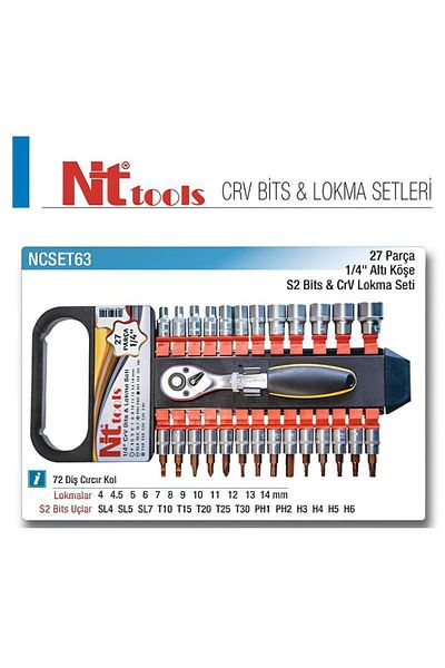 Nt Tools 1/4" Bits and Hex Socket Set - 27 Pieces NCSET63