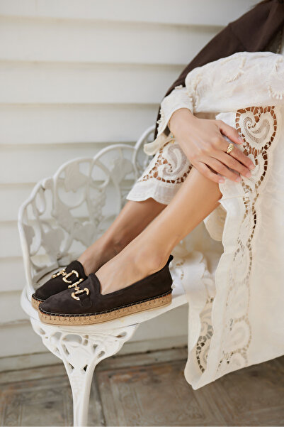 ANGELİNA JONES Nazsa Women's Brown Suede Buckle Espadril Sole Loafer Shoes