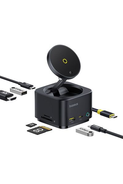 Baseus Stație de andocare Baseus MagPro Series 7-în-1, incarcare wireless magnetica 15W, 4K HDMI, 2x USB-A
