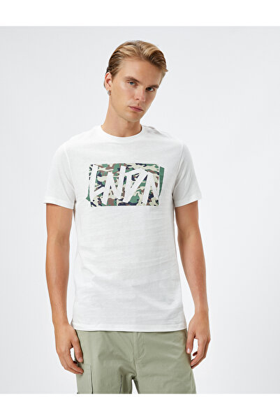 Koton Основна тениска с камуфлажна щампа с кръгла яка