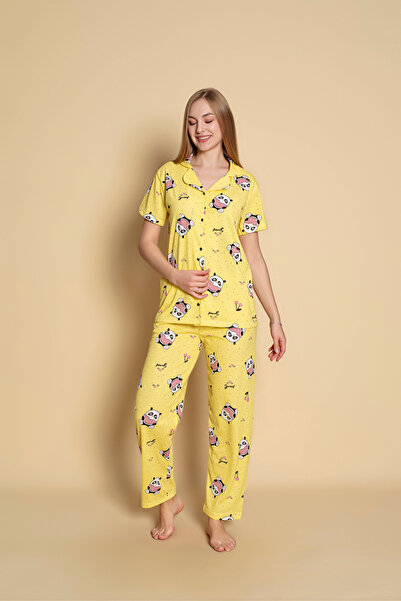 CALİA Yazlık Swetty Baskılı Kısa Kol Pijama Takımı Yeni Sezon