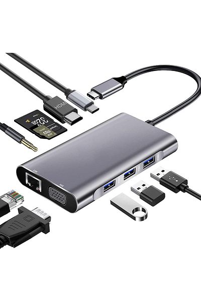 COOYA Docking Station USB C Hub, 10 in 1 with Gigabit Ethernet, 4K HDMI, VGA,3 Ports, SD/Micro Card Reader