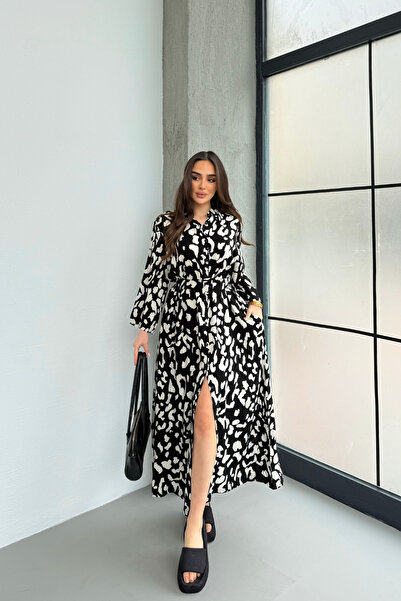 Mezka Φόρεμα με μακρύ μανίκι με ζώνη στη μέση και άνοιγμα πουκάμισα με γιακά ...