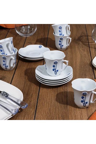 Porland Özlem Blue 6-Person Coffee Set 85Cc Thin Porcelain