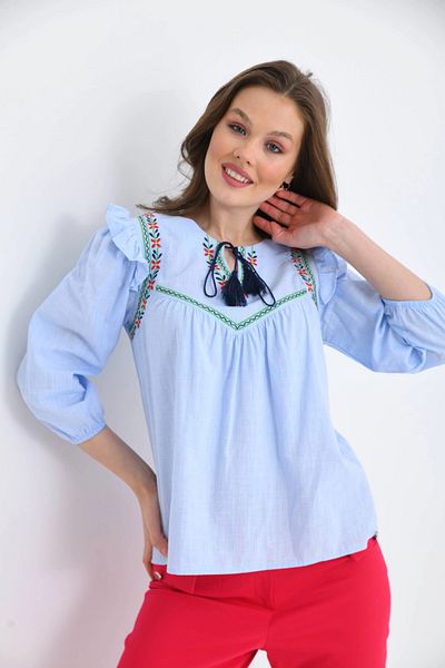 Park Karon Bluză casual de damă cu mânecă lungă și detaliu de broderie