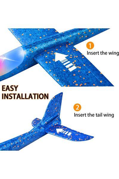 URBAN BUYERS 2 Pack LED Light Airplane 17.5" Large Throwing Foam Glider Plane (2 Flight Modes)