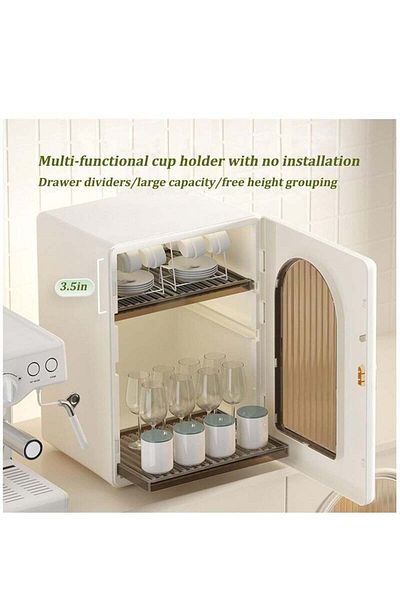 COOYA Multifunctional cup storage cabinet, multi-layer design, dustproof, with transparent door, beige