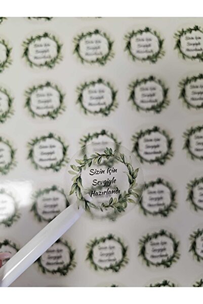 ETİKETİM Şeffaf Sticker Yeşil Çiçekli 4 cm - 70 ADET