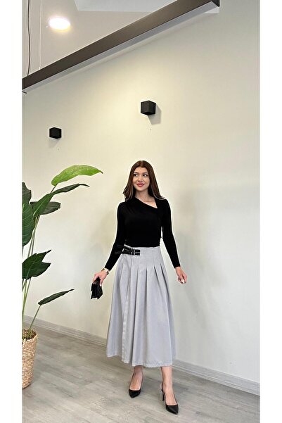 modadagiyim Дуже елегантна спідниця з плісированим поясом з розрізами спереду