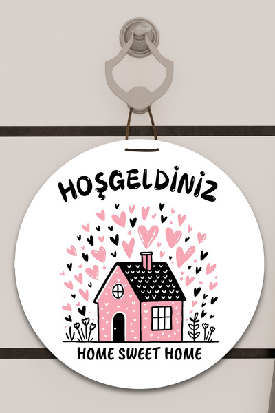 Dormot Home Decor pentru ușă cu imprimare digitală albă, cu model de casă roz...