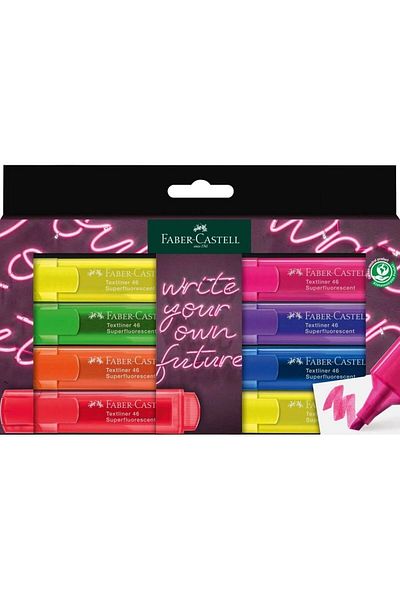 Faber Castell Highlighter Set 8 Transparent Colors Water Based Ink Cut Tip 3 Different Line Thicknesses