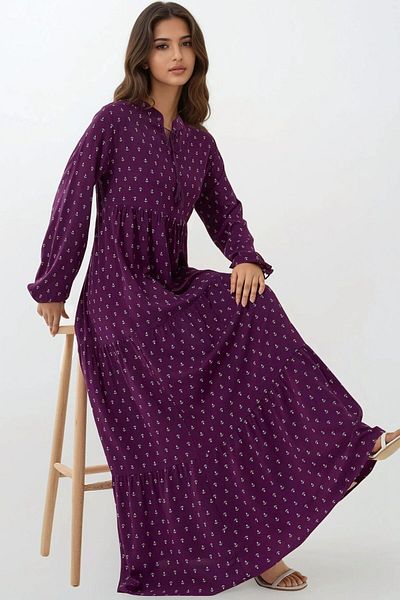 Hiccup Printed Long Sleeve Viscose Maxi Dress