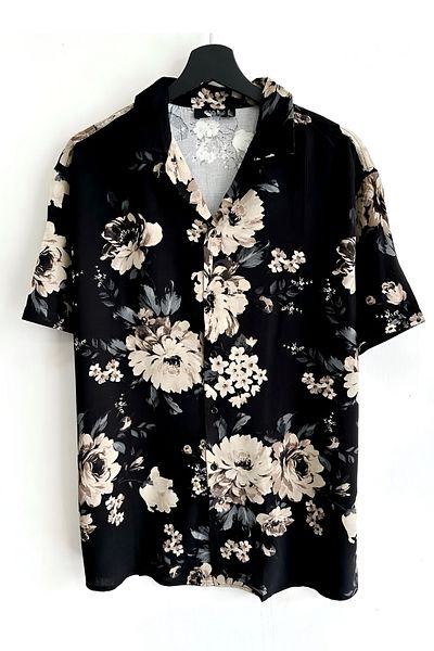 Hazhers Ανδρικό πουκάμισο Oversize γιακά κοντομάνικο καλοκαιρινό πουκάμισο βισκόζης