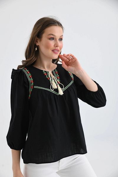 Park Karon Bluză casual brodata cu mâneci lungi pentru damă