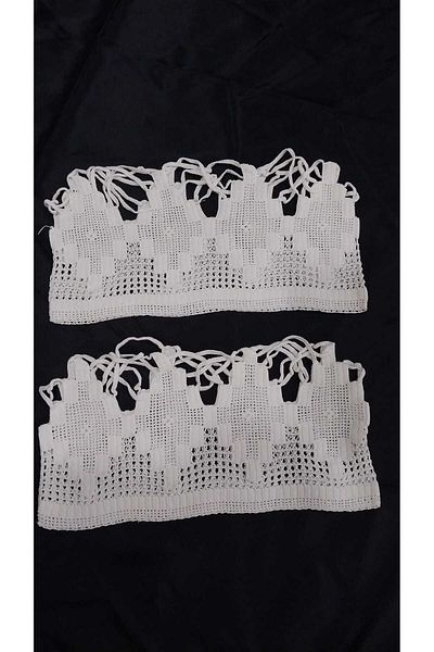 Papatyam 2Pcs(30X16) Hand Knitted Crochet - Pillow Head Hand Work - Lace / Vintage / Dowry Lace