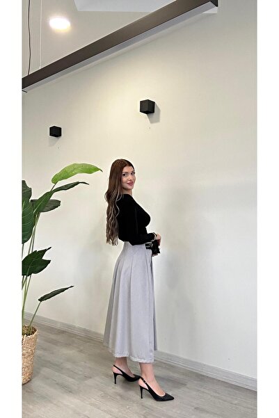 modadagiyim Дуже елегантна спідниця з плісированим поясом з розрізами спереду