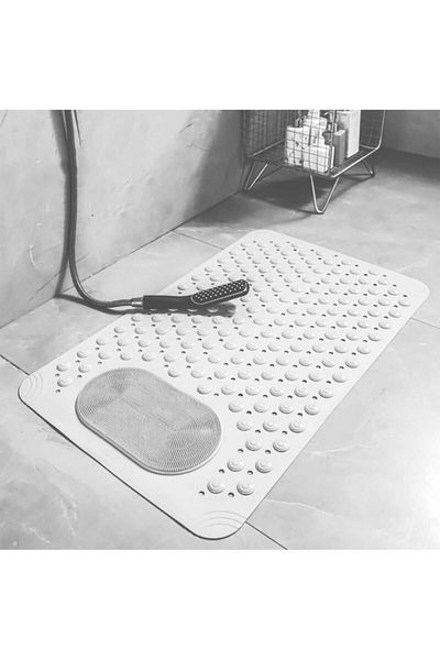 Reis Home White Color Silicone Non-Slip Base Bath Mat Shower Anti-Slip with Suction Cups 36 X 69.5 cm