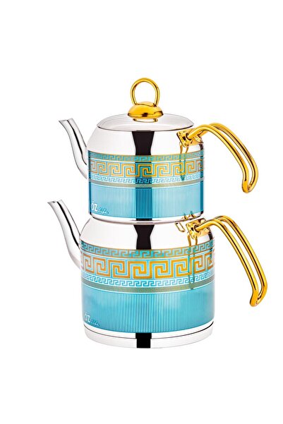 CENGİZ ÇEYİZ Özlife Ceylin Gold Turkuaz Orta Boy Çaydanlık 152-T