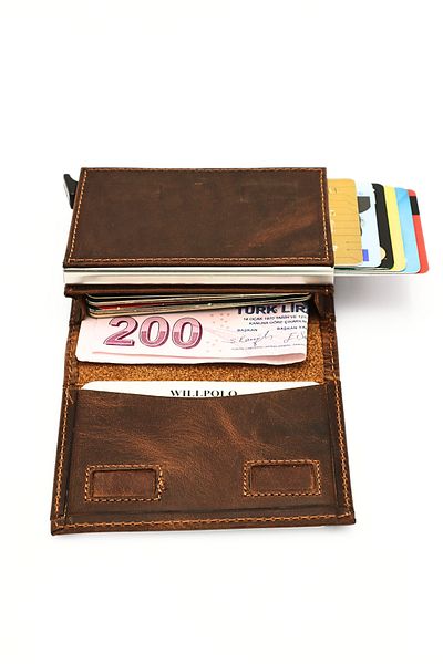 willpolo Natural Cowhide Crazy Tan Card Holder Wallet