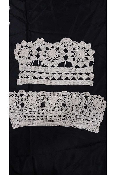 Papatyam Hand Knitted Crochet and Pillow Head, Lace Lacing Set Vintage