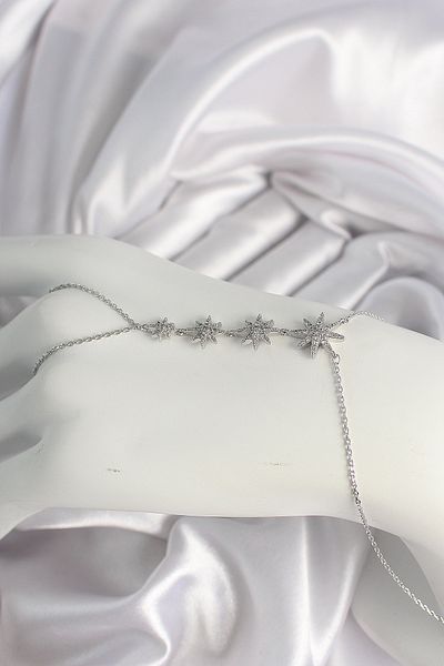 NEZADE STORE Brass Silver Color Zircon Stone Polar Star Model Women's Şahmeran - Lisinya