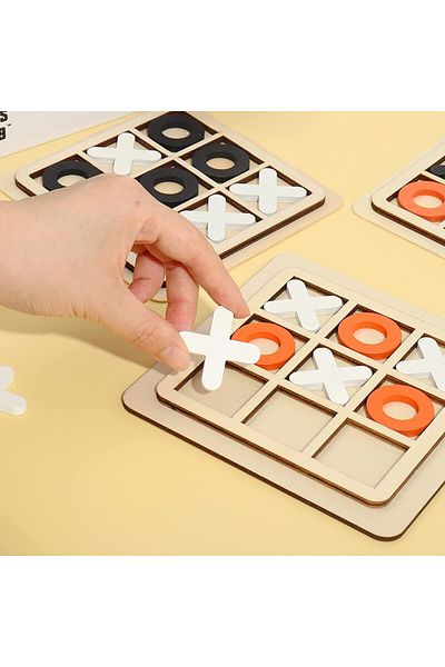 AWH 9 Pcs Wooden Tic Tac Toe Game Set – Classic XO Puzzle & Strategy Board Game for All Ages