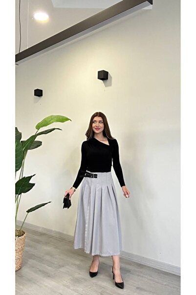 modadagiyim Дуже елегантна спідниця з плісированим поясом з розрізами спереду