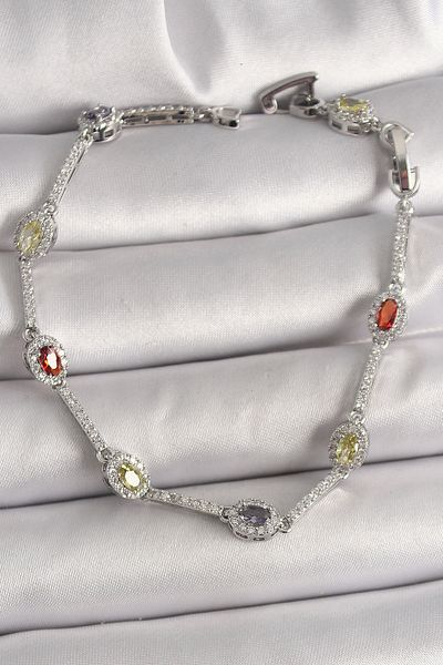 NEZADE STORE Brass Silver Color Colorful Zircon Stone Drop Stone Model Women's Bracelet - Lisinya
